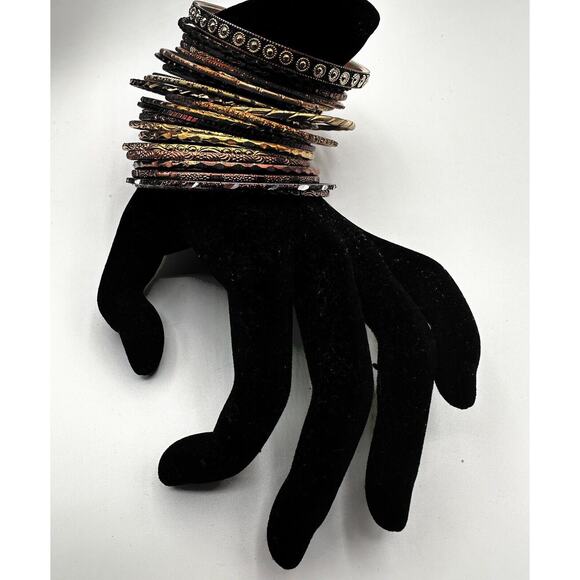 31 Boho Chic mixed metal gold & brown colored stack bangle bracelets, J-01-68 - Picture 2 of 13